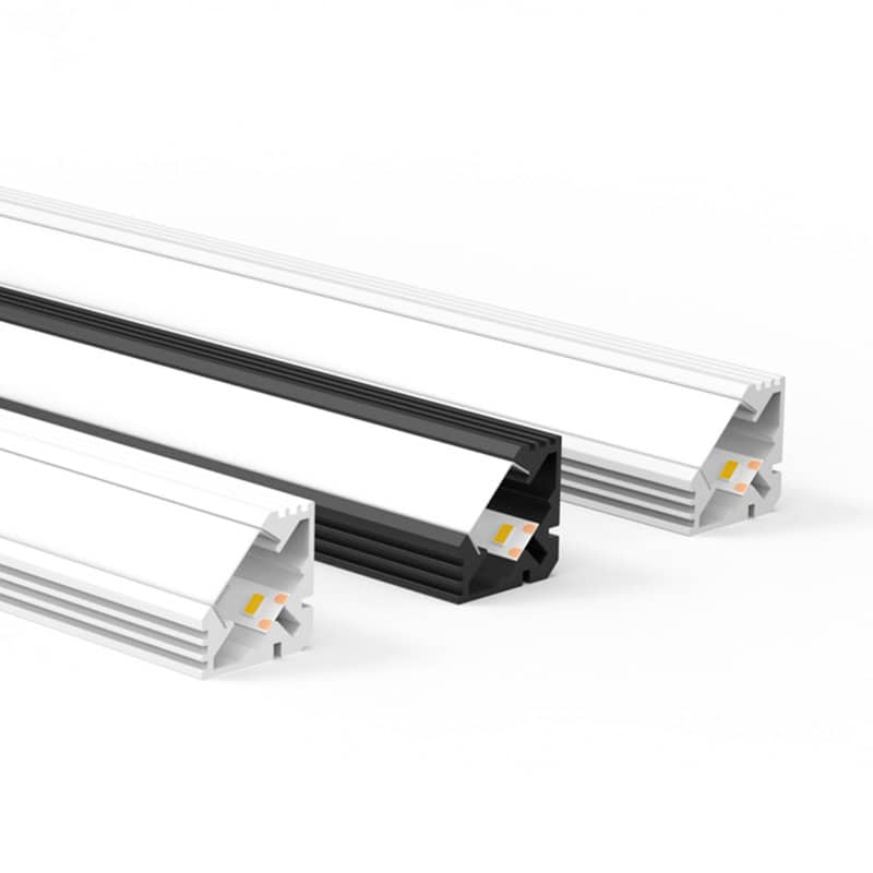 Perfil de aluminio esquinero con mica recta de sobreponer de 3m para tira LED Mod. IL-B1919