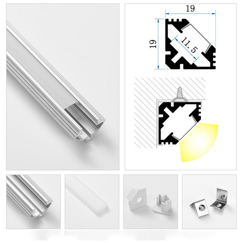 Perfil de aluminio esquinero con mica recta de sobreponer de 3m para tira LED Mod. IL-B1919 - Image 6